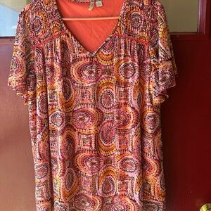 Cato Pink and Orange Patterned Blouse